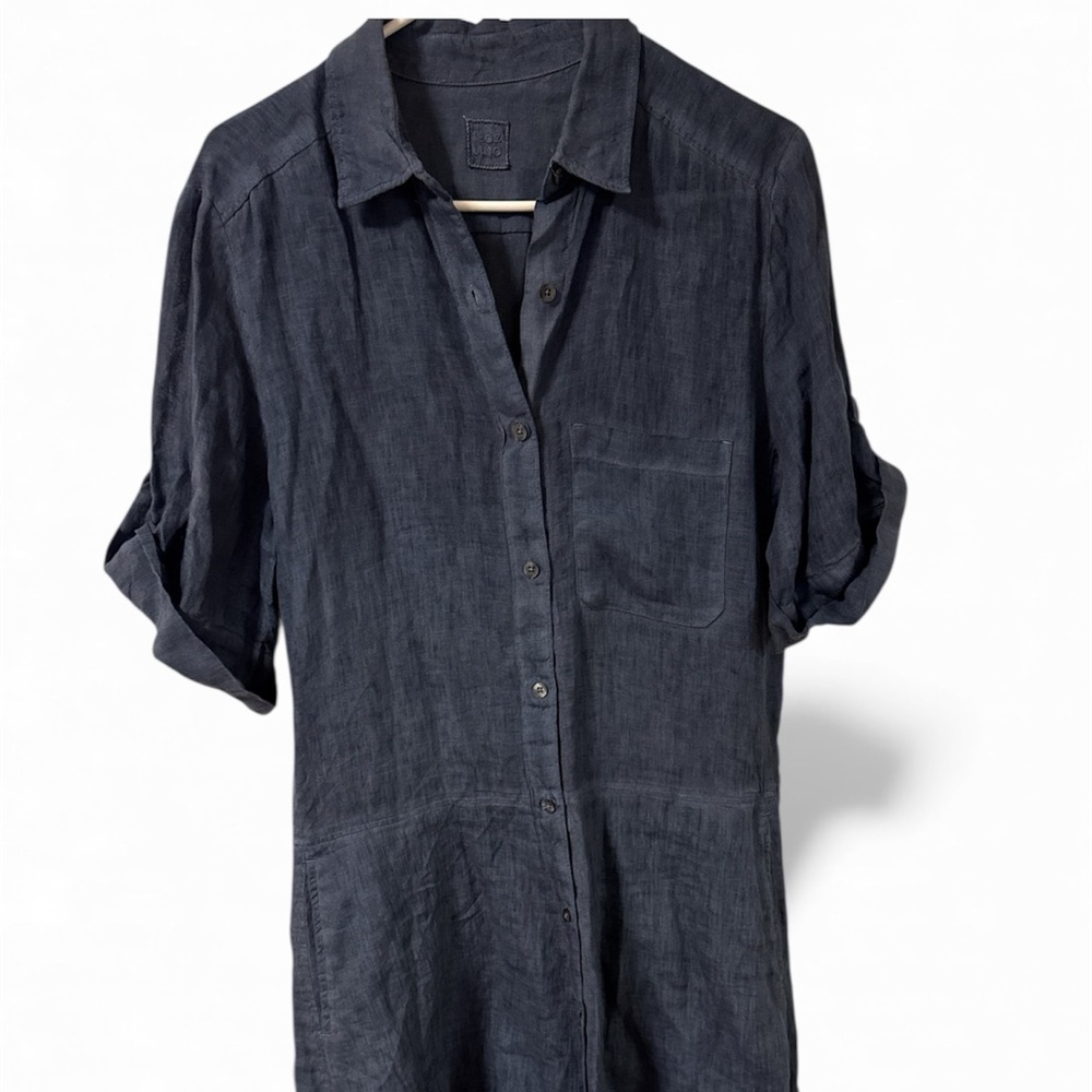 Women's Long Sleeve Shirt Dress in Dark Navy